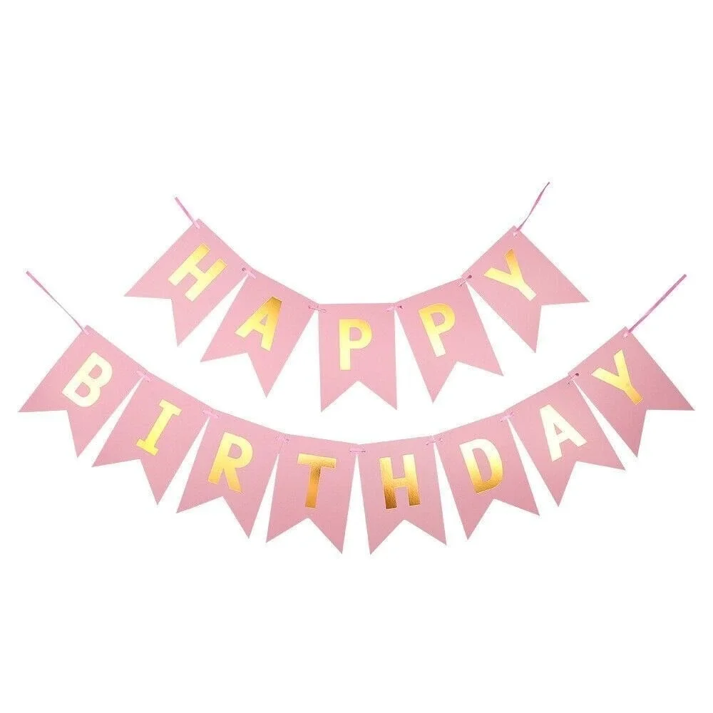 Pink & Gold Happy Birthday Backdrop Banner for Party Decor‎